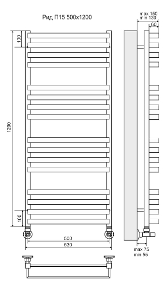 Полотенцесушитель водяной Terminus Рид П16 50x120 , изображение 3