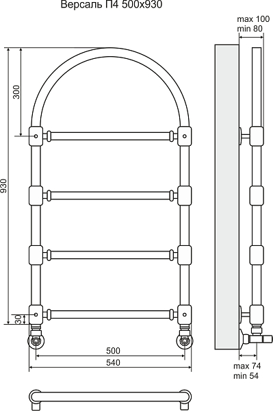 Полотенцесушитель водяной Terminus Версаль П4 50x90 , изображение 3