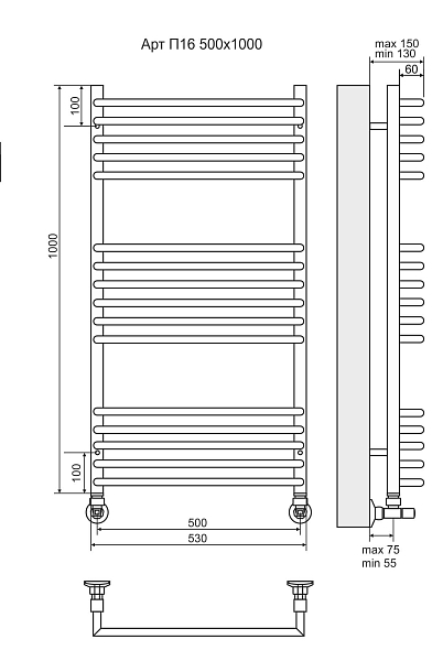 Полотенцесушитель водяной Terminus Рид П13 50x100 , изображение 3