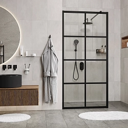 Фото Душевая перегородка Wasserkraft Glan 66W 90 см, профиль черный матовый