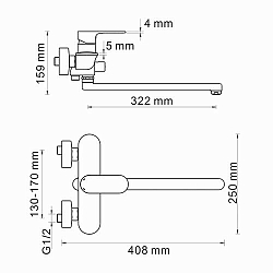 Фото Смеситель Wasserkraft Dinkel 5802L для ванны с душем