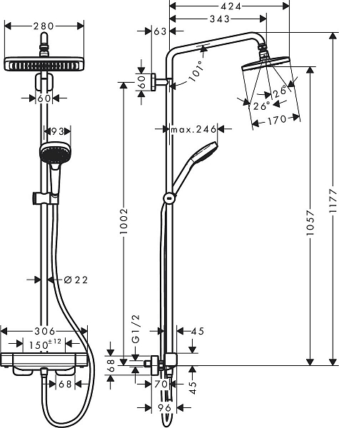 Душевая стойка Hansgrohe Croma E 27630000 , изображение 6