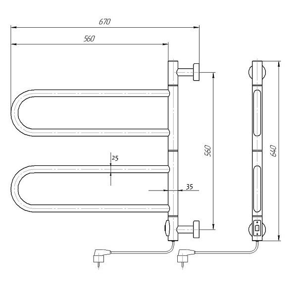 Полотенцесушитель электрический Domoterm Сальса П4 65x50 , изображение 3