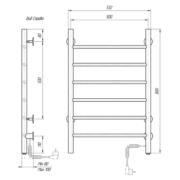 Полотенцесушитель электрический Domoterm Классик 50х80 R , изображение 4