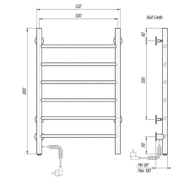Полотенцесушитель электрический Domoterm Классик 50х80 L , изображение 4