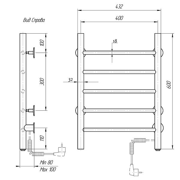 Полотенцесушитель электрический Domoterm Классик 40x60 R , изображение 4