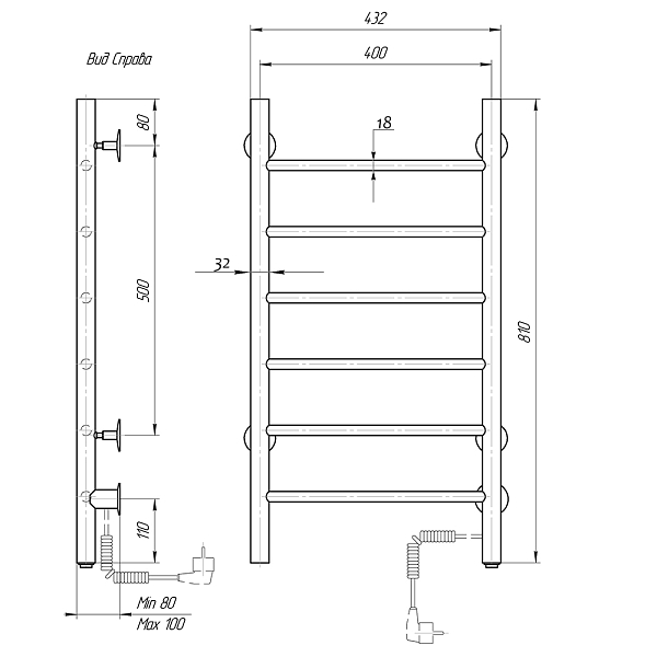 Полотенцесушитель электрический Domoterm Классик 40x80 R , изображение 4