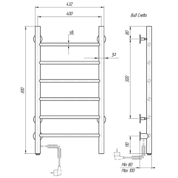 Полотенцесушитель электрический Domoterm Классик 40x80 L , изображение 4