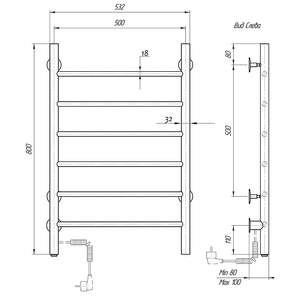 Полотенцесушитель электрический Domoterm Классик 50x80 L , изображение 4