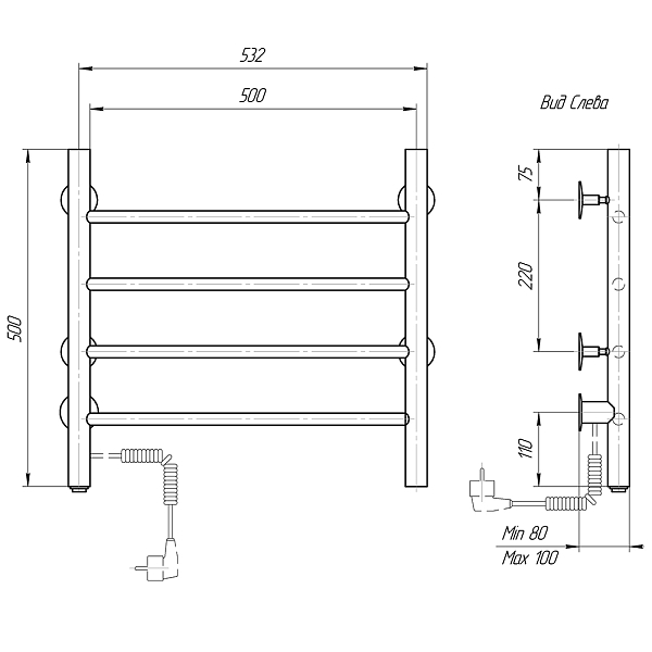 Полотенцесушитель электрический Domoterm Аврора 50x50 L , изображение 3