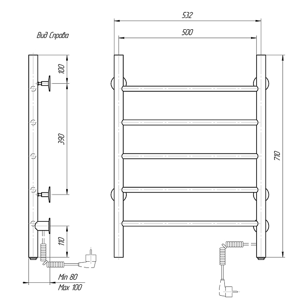 Полотенцесушитель электрический Domoterm Аврора 50x70 R черный , изображение 4