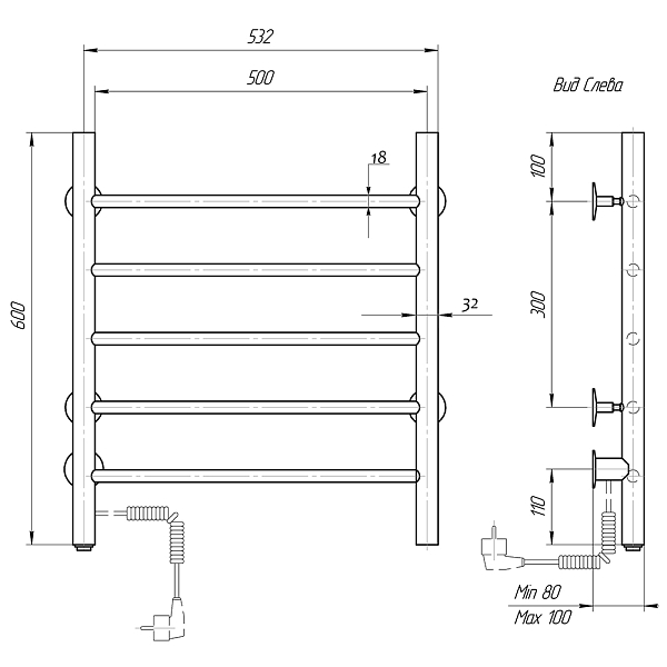 Полотенцесушитель электрический Domoterm Аврора 50x60 L , изображение 4