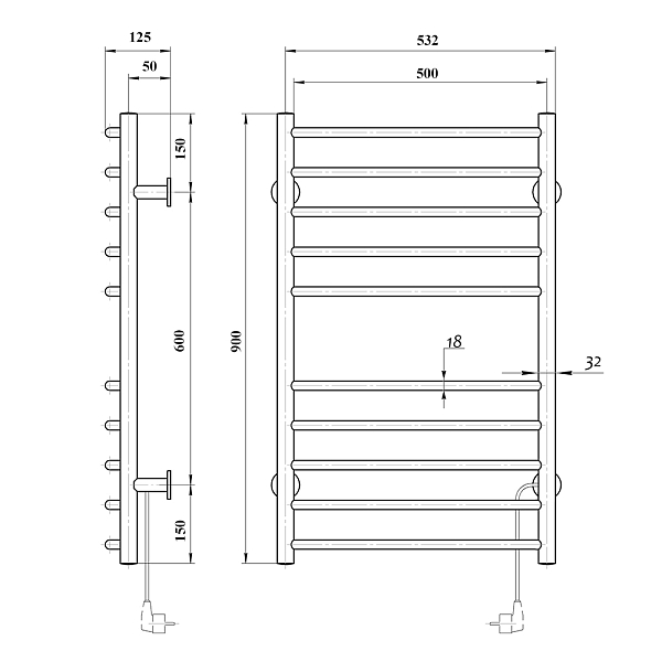Полотенцесушитель электрический Domoterm Аврора П10 50x90 R , изображение 4