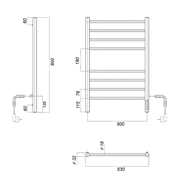 Полотенцесушитель электрический Domoterm Медея П8 50x90 , изображение 3