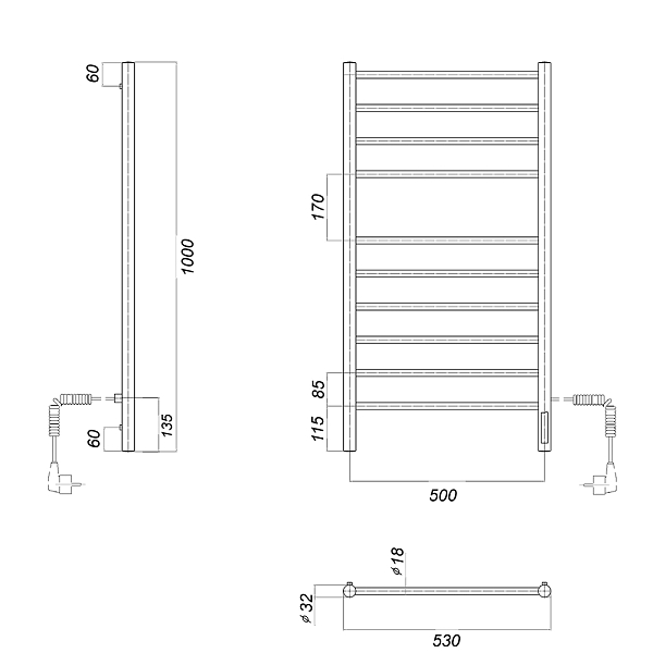 Полотенцесушитель электрический Domoterm Медея П10 50x100 , изображение 4