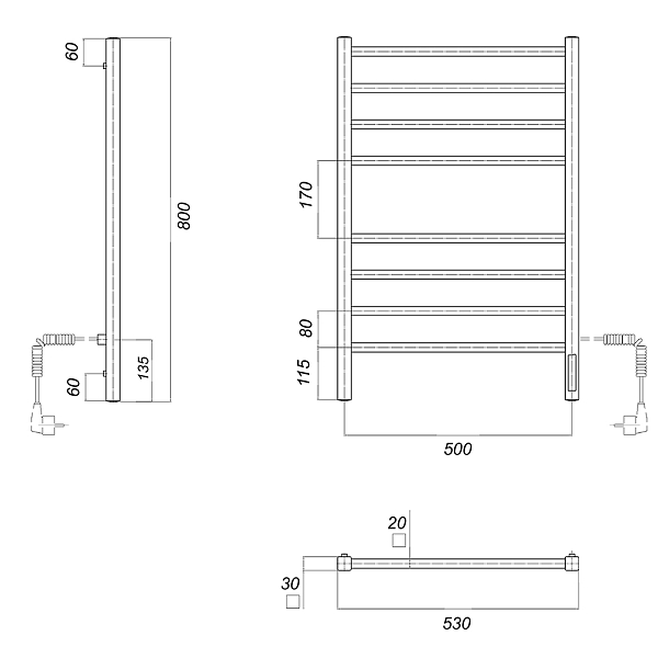 Полотенцесушитель электрический Domoterm Квадро П8 50x80 R , изображение 4