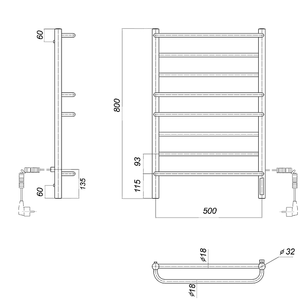 Полотенцесушитель электрический Domoterm Орфей П8 50x80 R , изображение 3