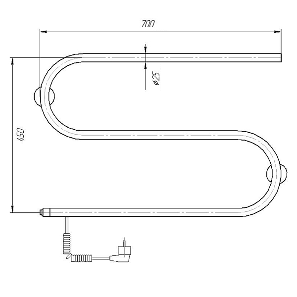Полотенцесушитель электрический Domoterm S-образный 70x40 L , изображение 4