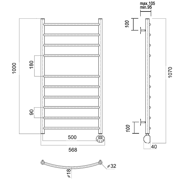 Полотенцесушитель электрический Domoterm Калипсо 50x100 R хром , изображение 4
