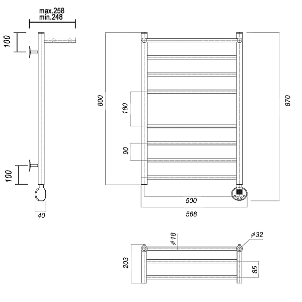 Полотенцесушитель электрический Domoterm Медея 50x80 R с полкой , изображение 3