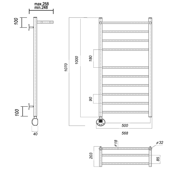 Полотенцесушитель электрический Domoterm Медея 50x100 L с полкой , изображение 3