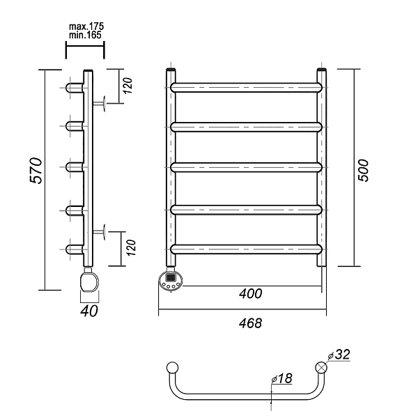Полотенцесушитель электрический Domoterm Стефано П5 40x50 L хром , изображение 4