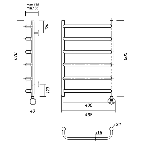 Полотенцесушитель электрический Domoterm Стефано П6 40x60 R хром , изображение 4