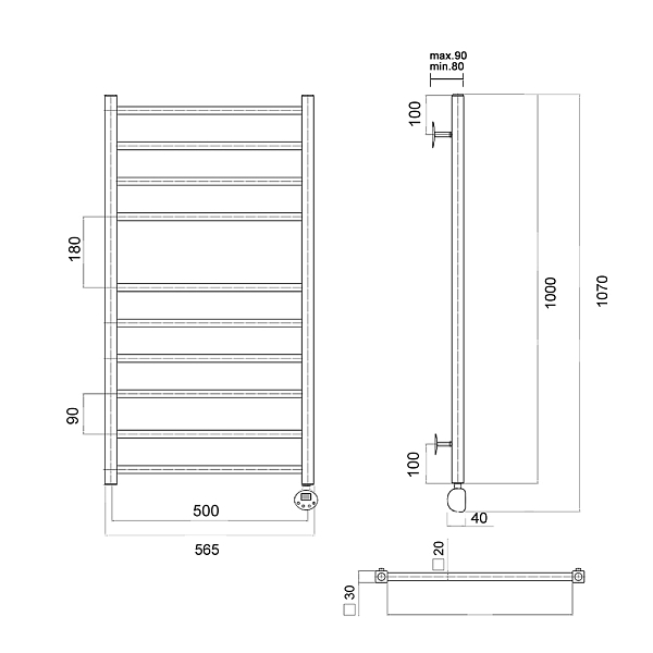 Полотенцесушитель электрический Domoterm Квадро П10 50х100 R хром , изображение 3