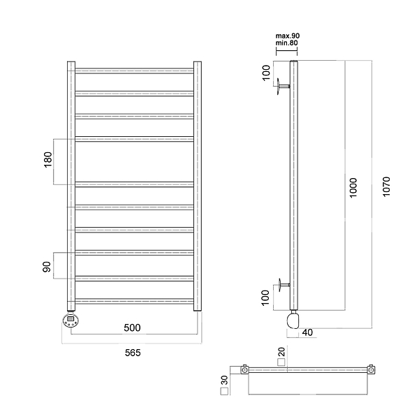 Полотенцесушитель электрический Domoterm Квадро П10 50x100 L хром , изображение 3