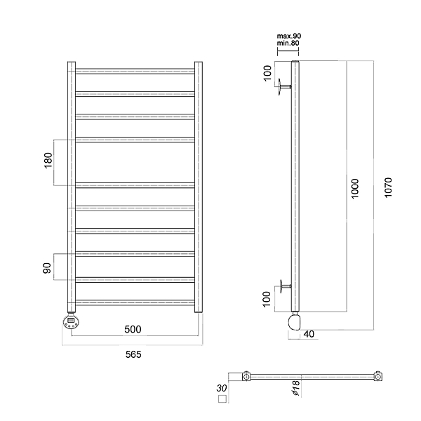 Полотенцесушитель электрический Domoterm Куба П10 50х100 L хром , изображение 3