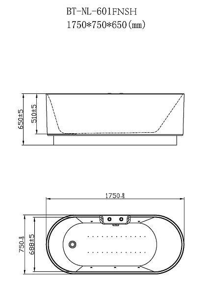 Акриловая ванна Orans 601FTSH 175x75 черный , изображение 7