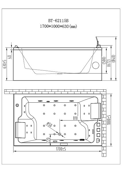 Акриловая ванна Orans 62115L0 170x100 , изображение 3