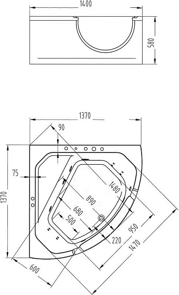 Акриловая ванна Orans 62118M0 140x140 , изображение 6
