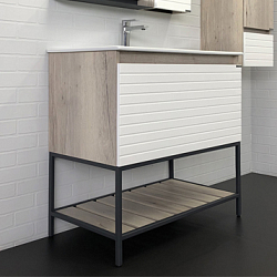 Фото Тумба с раковиной Comforty Страсбург 90 дуб дымчатый, с раковиной Quadro 90