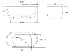 Акриловая ванна BelBagno BB70-1500-W0 150х75 , изображение 3