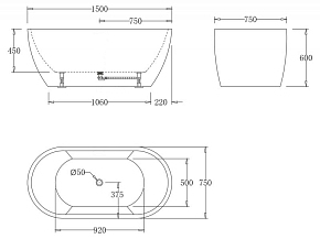 Фото Акриловая ванна BelBagno BB70-1500-W0 150х75
