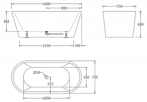 Фото Акриловая ванна BelBagno BB71-1600-W0 160х75