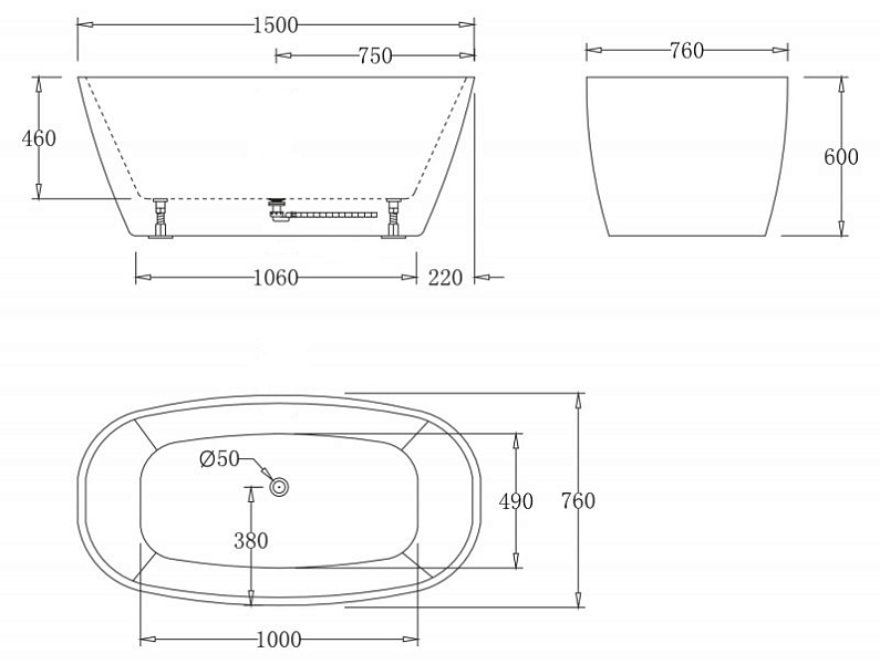 Акриловая ванна BelBagno BB72-1500-W0 150х76 , изображение 3