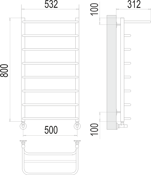 Полотенцесушитель водяной Terminus Полка П8 50х80 , изображение 3
