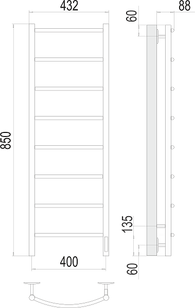 Полотенцесушитель электрический Terminus Классик П8 40х85 правый , изображение 3