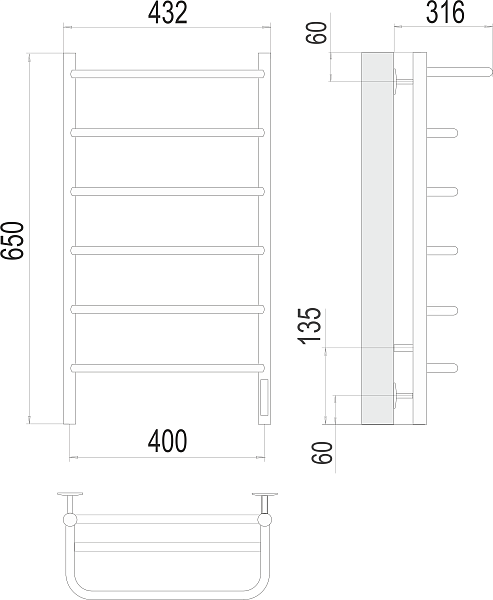 Полотенцесушитель электрический Terminus Полка П6 40х65 , изображение 3