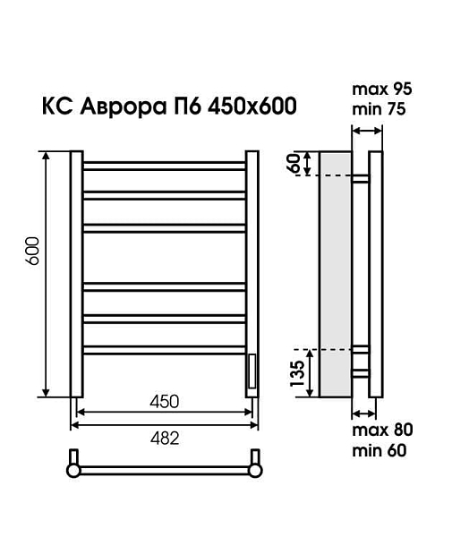 Полотенцесушитель электрический Terminus Аврора П6 45х60 белый , изображение 3