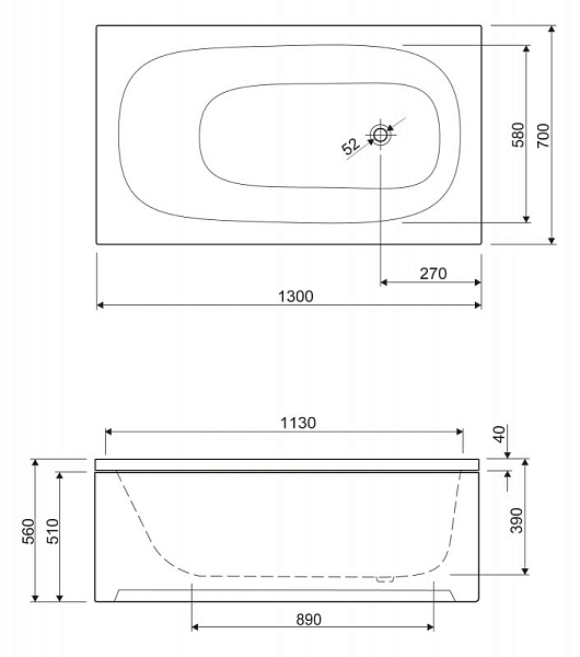 Акриловая ванна Cezares Eco 130-70-40 130х70 , изображение 3