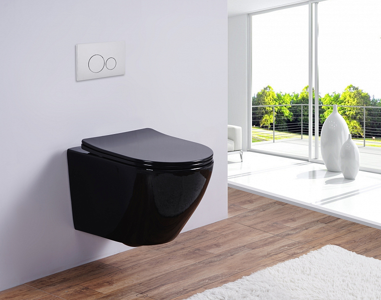 Унитаз подвесной Esbano Azalea черный безободковый , изображение 5