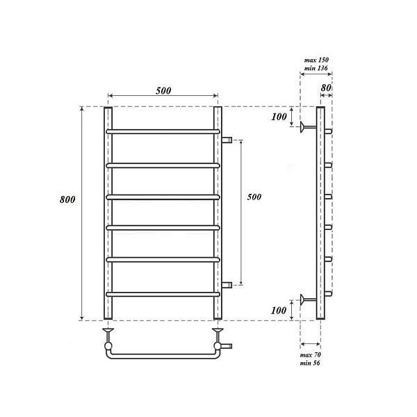 Полотенцесушитель водяной Point Ника П6 80х50 хром , изображение 3