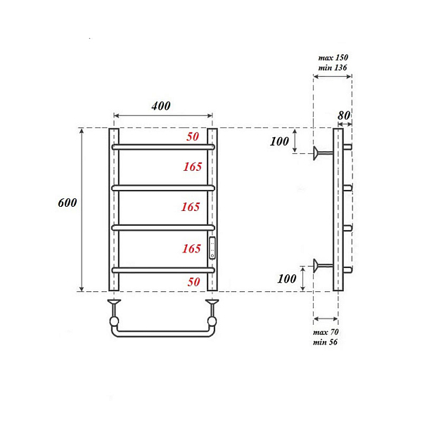 Полотенцесушитель электрический Point Ника П4 60х40 черный , изображение 3