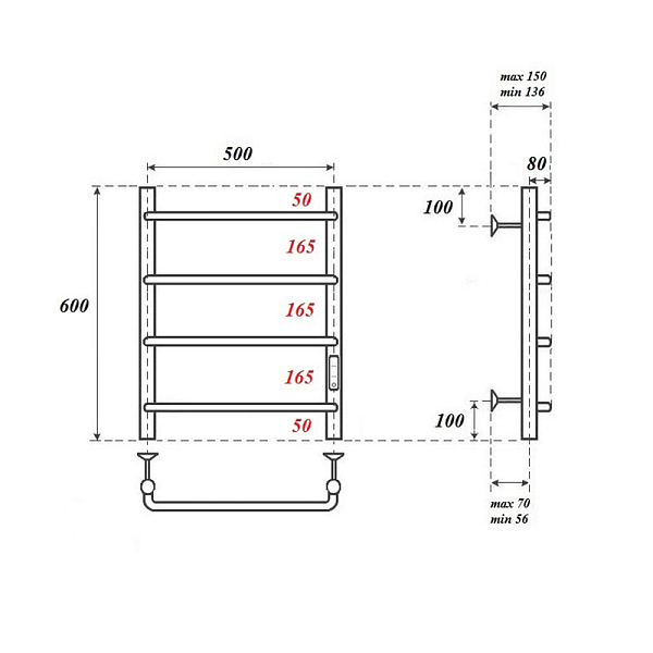 Полотенцесушитель электрический Point Ника  П4 60х50 хром , изображение 3