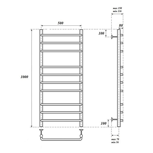Полотенцесушитель электрический Point Нептун П10 100х50 хром , изображение 4