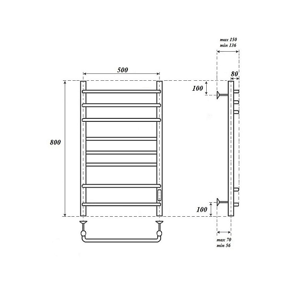 Полотенцесушитель электрический Point Сатурн П8 80х50 черный , изображение 5