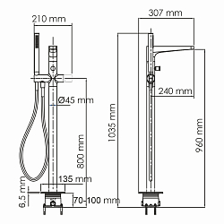 Фото Смеситель Wasserkraft Sauer 7121 напольный, для ванны с душем